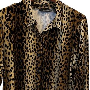 Impressions Lifestyle long‎ sleeve leopard print velvet shirt